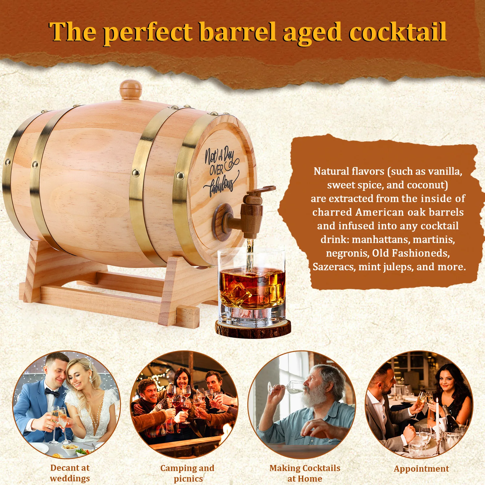 3L Wooden Whiskey Barrel with  - Wine Beer Whiskey incelemesi ve fiyatı