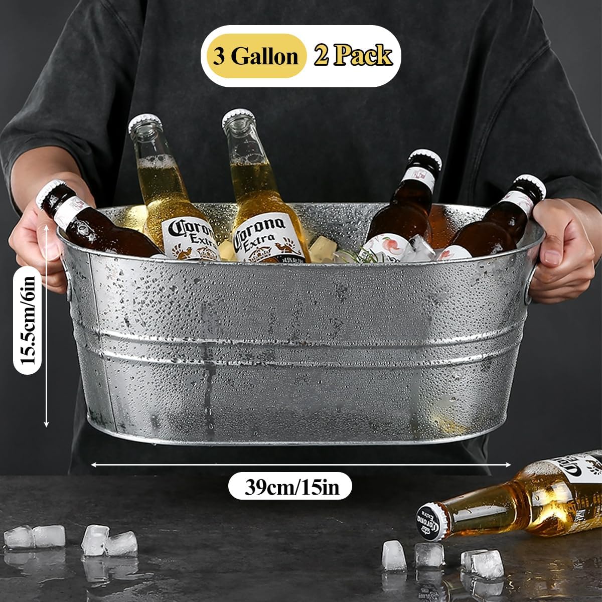 2 Pack Large Galvanized Ice Bu - Wine Beer Images incelemesi ve fiyatı